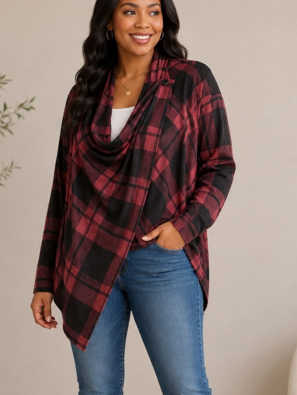 Peace & Pearl Buffalo Plaid Criss Cross Cardigan Sweater   Sz S - NWT